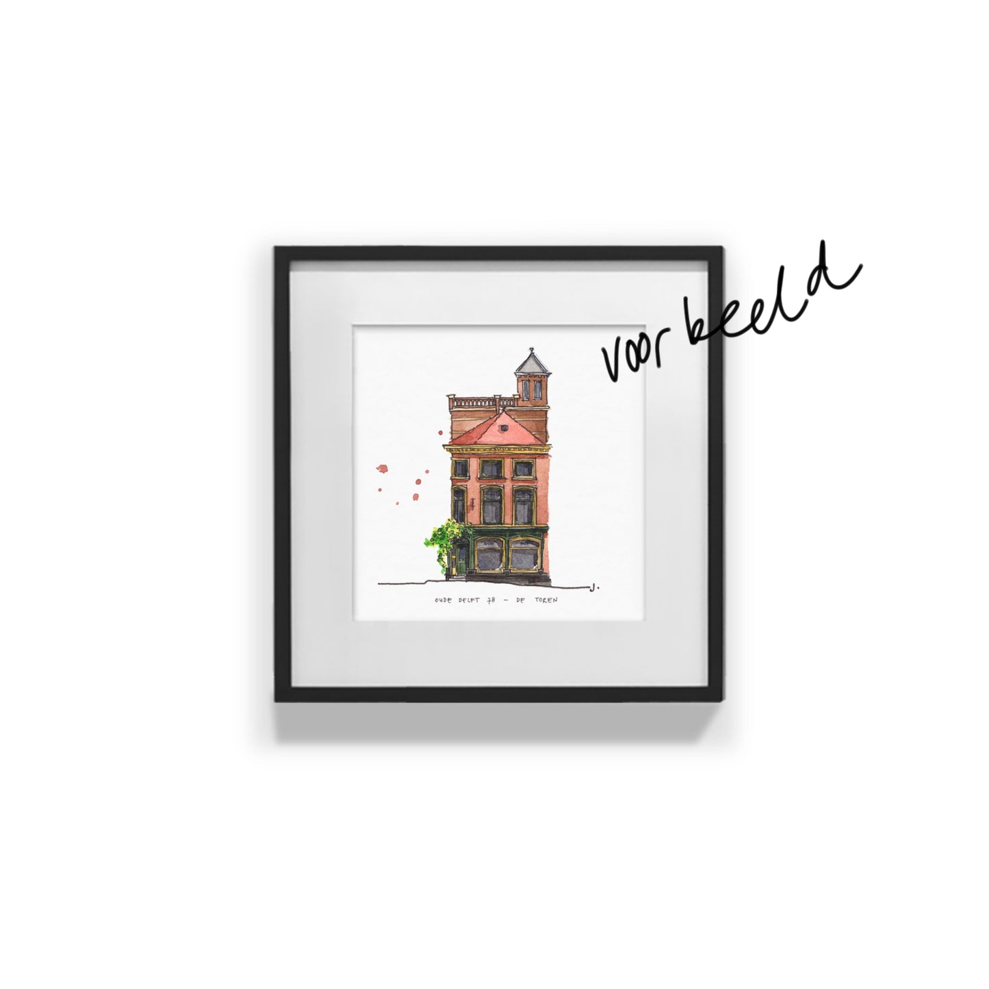 Tekening van jouw huis 20 x 20 cm