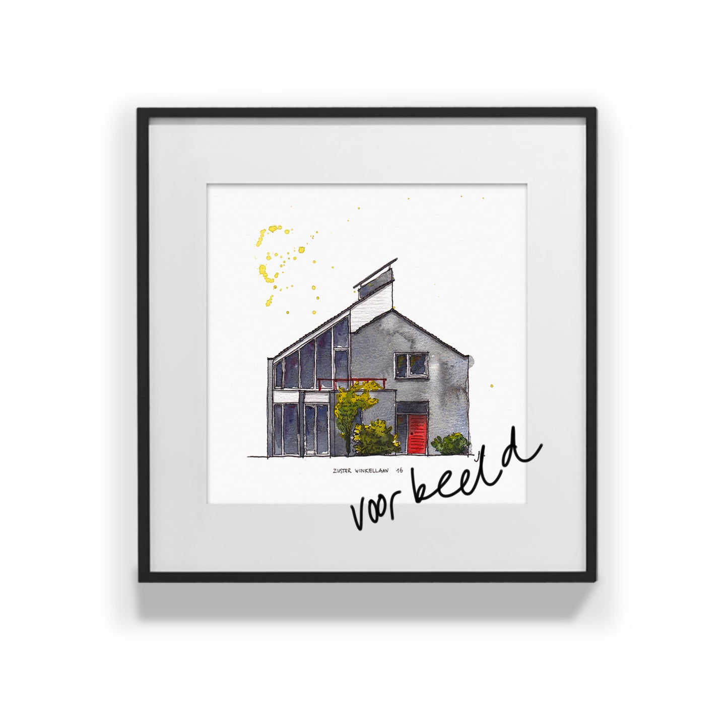 Tekening van jouw huis 32 x 32 cm