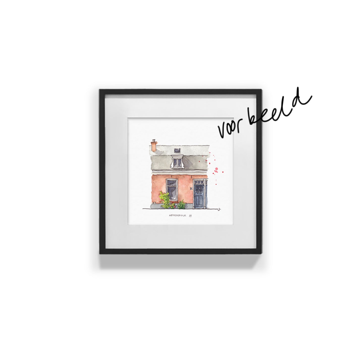Tekening van jouw huis 20 x 20 cm