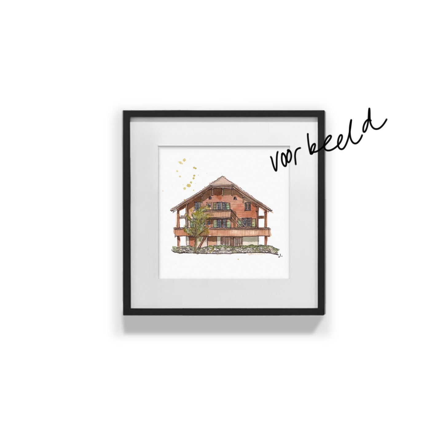 Tekening van jouw huis 20 x 20 cm