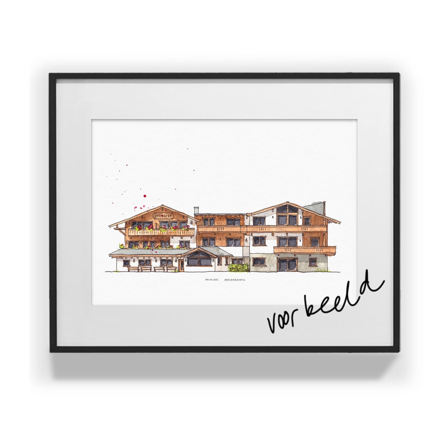 Tekening van jouw huis 30 x 40 cm