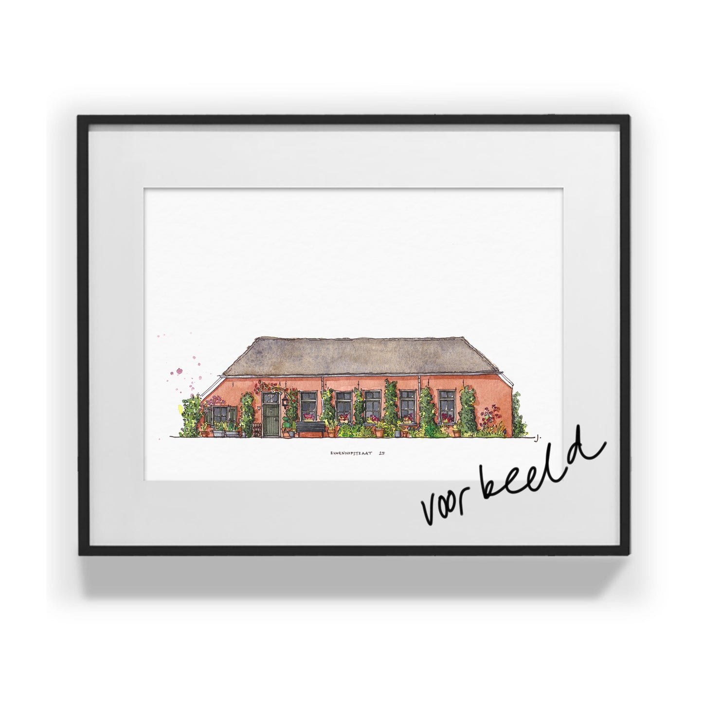 Tekening van jouw huis 30 x 40 cm