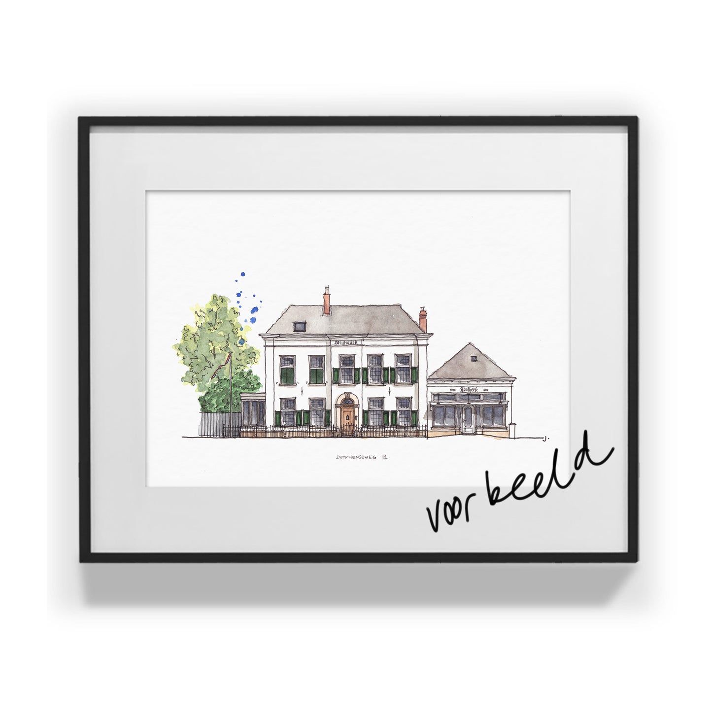 Tekening van jouw huis 30 x 40 cm