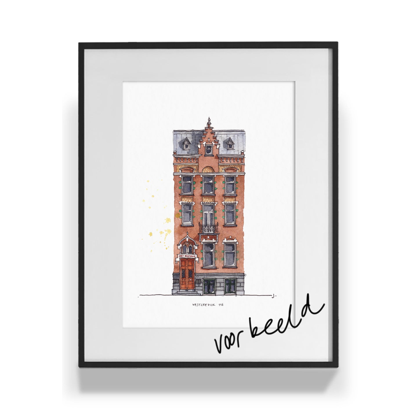 Tekening van jouw huis 30 x 40 cm