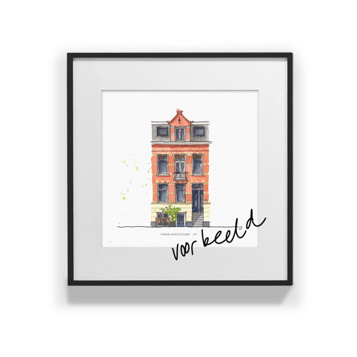 Tekening van jouw huis 32 x 32 cm