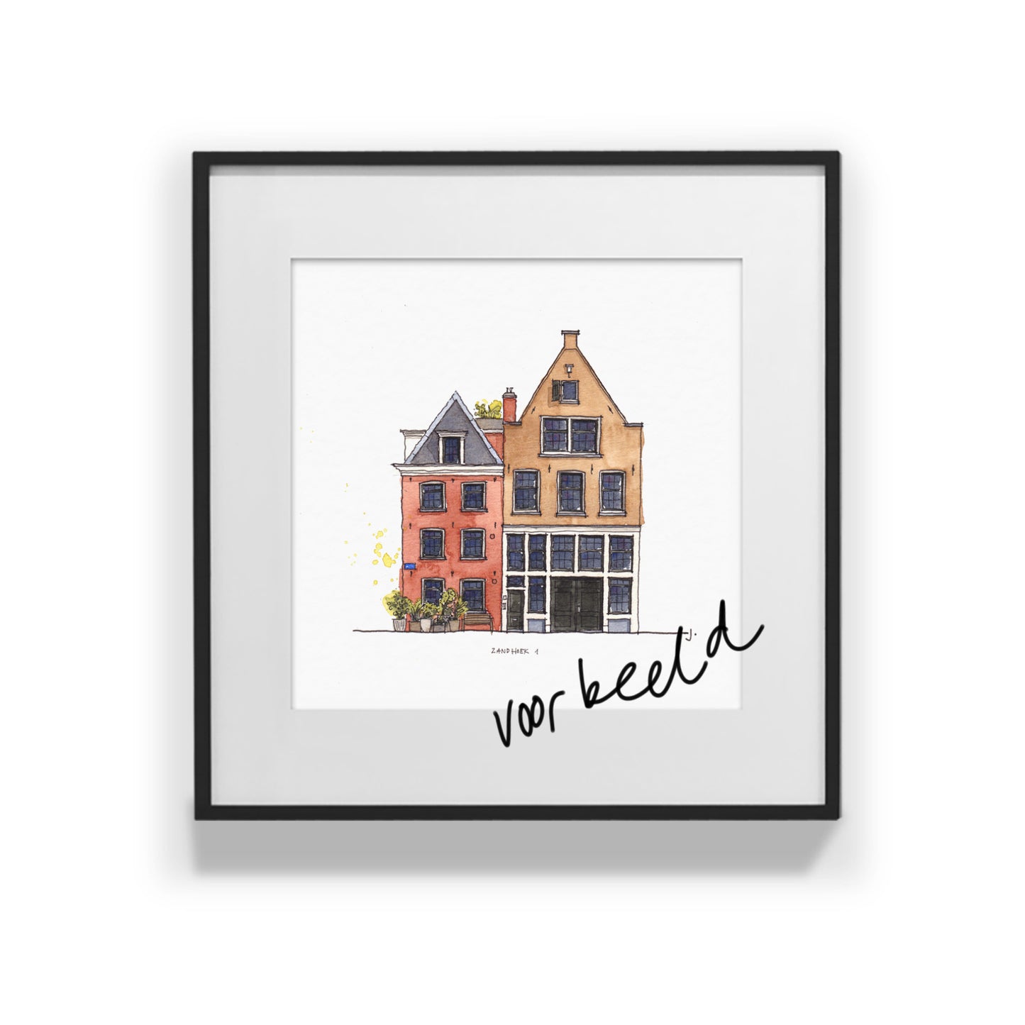 Tekening van jouw huis 32 x 32 cm