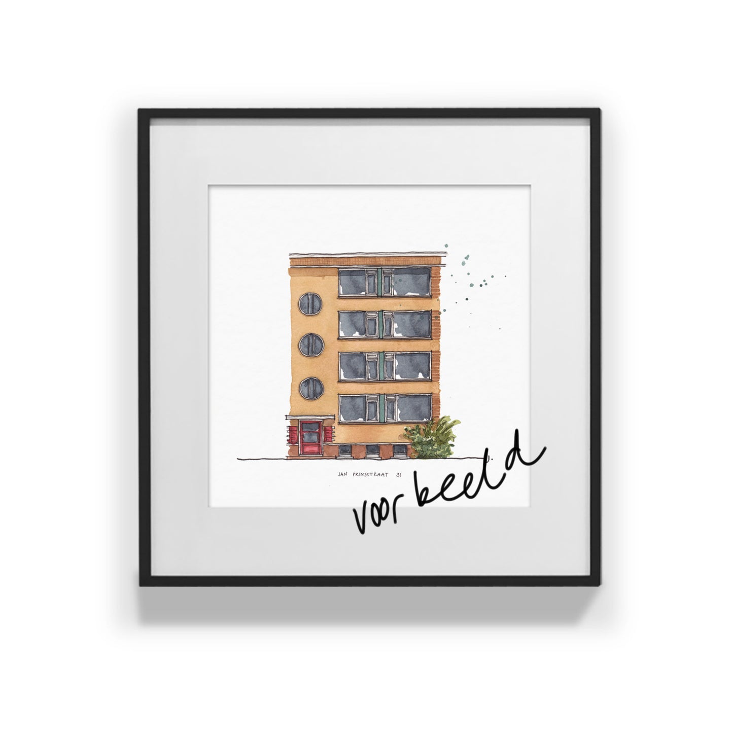 Tekening van jouw huis 32 x 32 cm