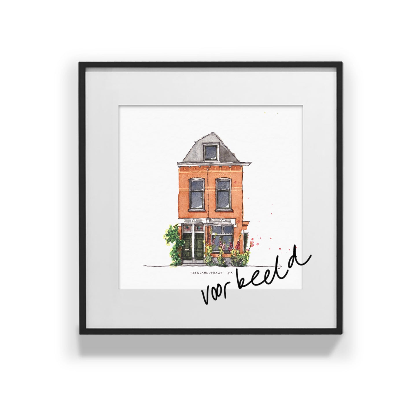 Tekening van jouw huis 32 x 32 cm