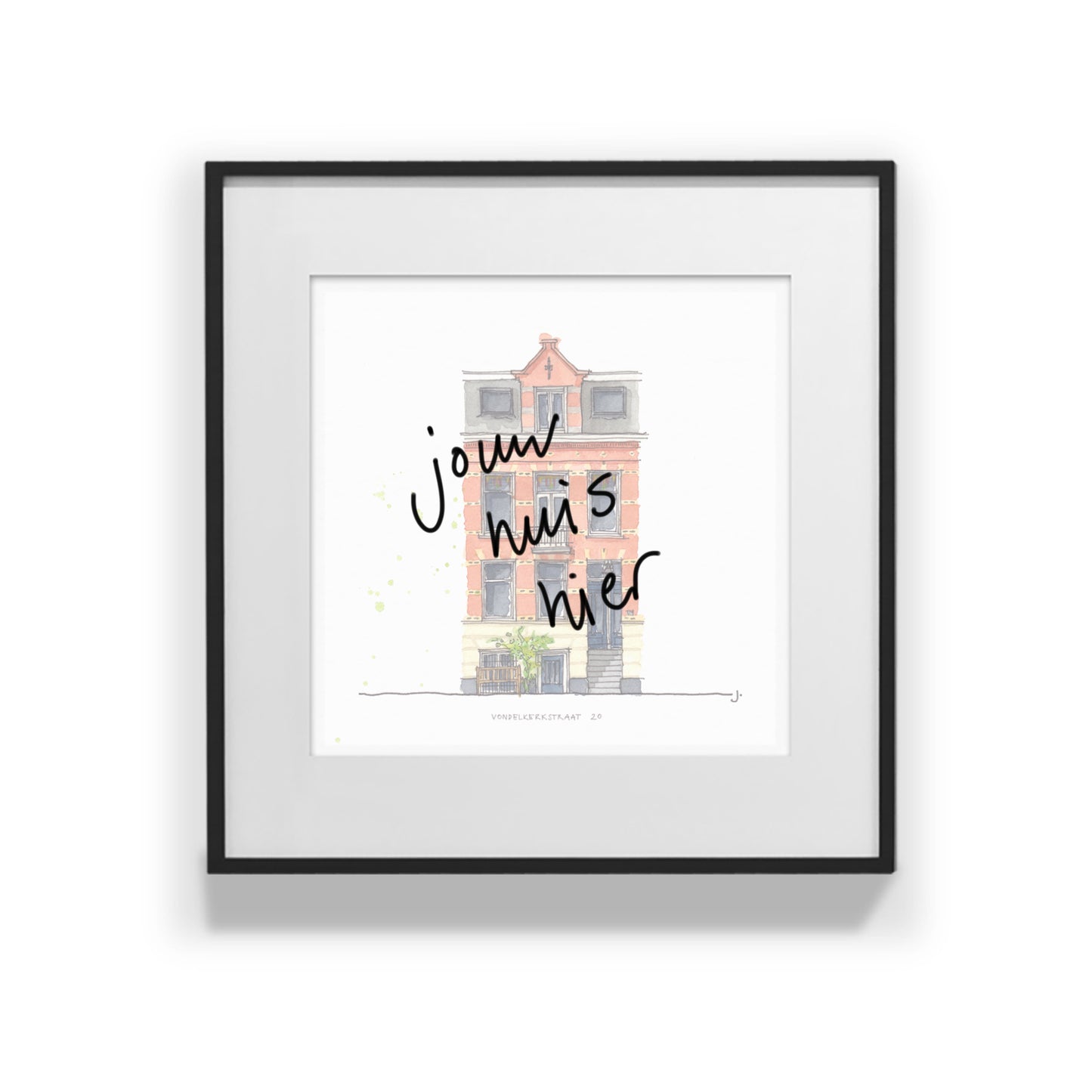 Tekening van jouw huis 32 x 32 cm