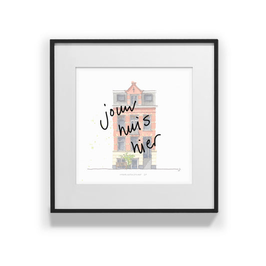 Tekening van jouw huis 32 x 32 cm